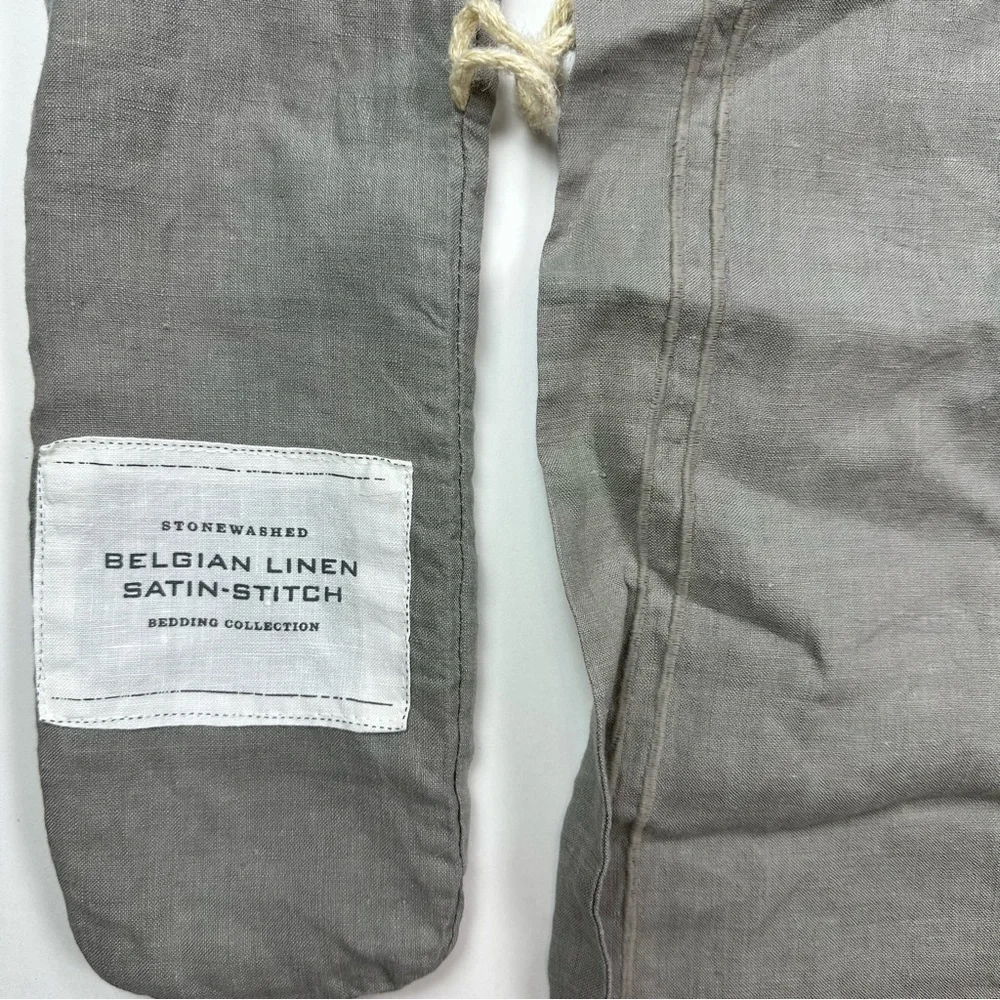 Restoration Hardware Grey Stonewashed Belgian Linen Satin Stitch Pillow Sham